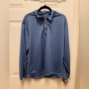 Men's Blue Half-Zip Hooded Pullover Sweater